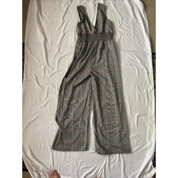 Plaid Jumpsuit With Embroidered Floral Details V-Neckline & Removable Belt By Co - Picture 12 of 13